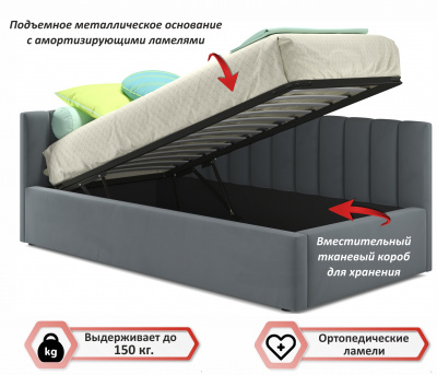 Купить мягкая кровать milena с бортиком 900 серая с подъемным механизмом | МебельСТОК