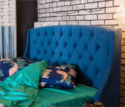 Купить мягкая кровать "stefani" 1400 синяя с подъемным механизмом | ZEPPELIN MOBILI